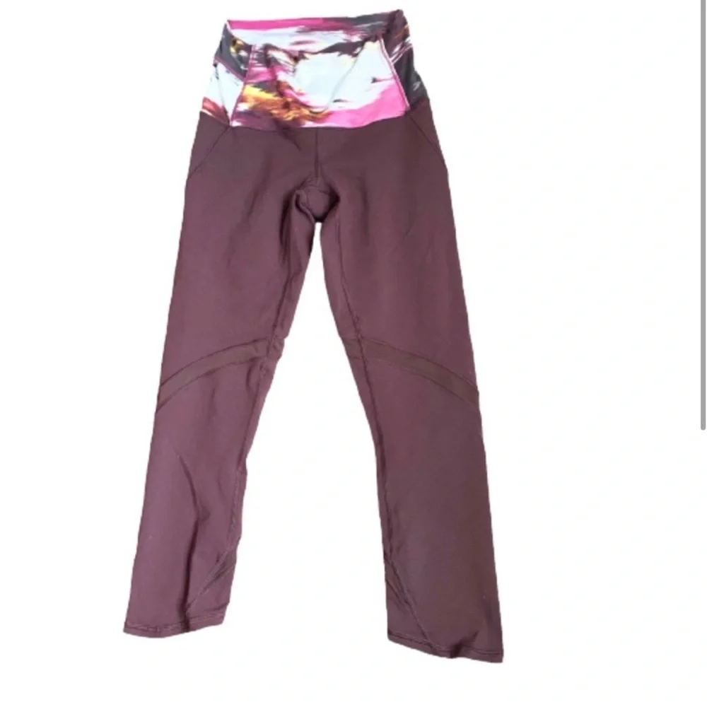 Lululemon Burgundy Wunder Under Ankle Crop Hi Rise Shine On Leggings Size 2